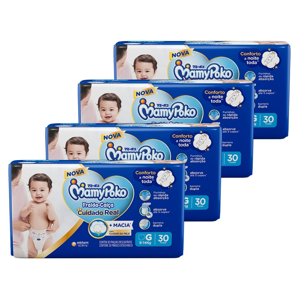 Fralda Descartável MamyPoko Calça Jumbo Tamanho G - 4 Pacotes com 30 Fraldas - Total 120 Tiras Fralda Descartável MamyPoko Calça Jumbo Tamanho G - 4 Pacotes com 30 Fraldas - Total 120 Tiras