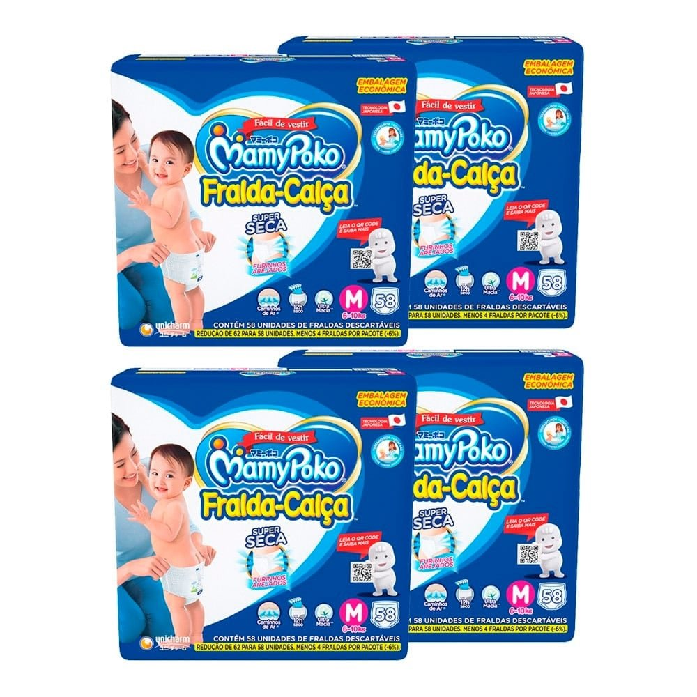 Fralda Descartável MamyPoko Calça Tamanho M - 4 Pacotes com 58 Fraldas - Total 232 Tiras Fralda Descartável MamyPoko Calça Tamanho M - 4 Pacotes com 58 Fraldas - Total 232 Tiras