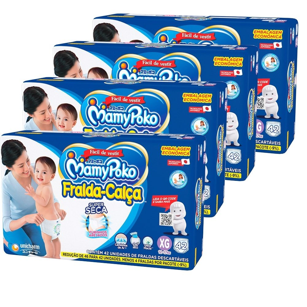 Fralda Descartável MamyPoko Calça Tamanho XG - 4 Pacotes com 42 Fraldas - Total 168 Tiras Fralda Descartável MamyPoko Calça Tamanho XG - 4 Pacotes com 42 Fraldas - Total 168 Tiras