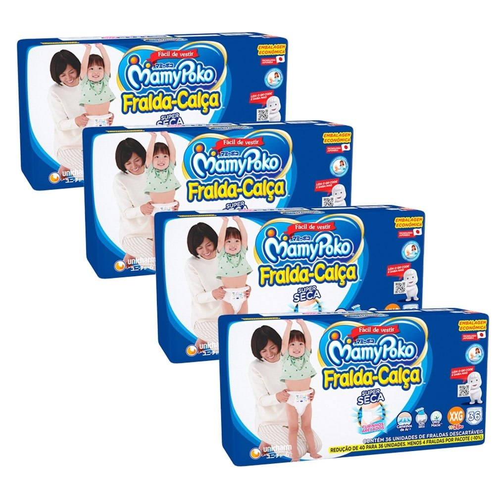Fralda Descartável MamyPoko Calça Tamanho XXG - 4 Pacotes com 36 Fraldas - Total 144 Tiras Fralda Descartável MamyPoko Calça Tamanho XXG - 4 Pacotes com 36 Fraldas - Total 144 Tiras