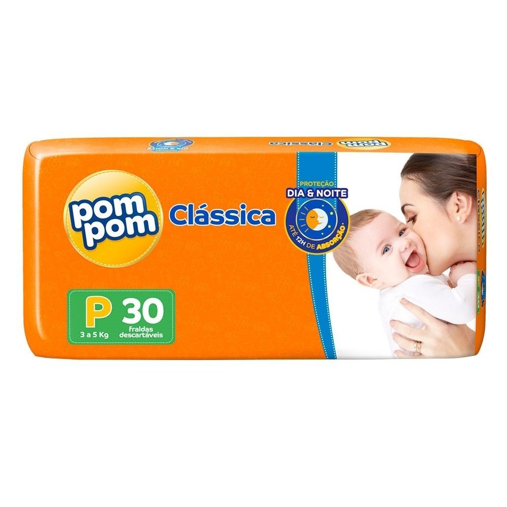 Fralda Descartável Pom Pom Clássica Jumbo Tamanho P - 8 Pacotes com 30 Fraldas - Total 240 Tiras Fralda Descartável Pom Pom Clássica Jumbo Tamanho P - 8 Pacotes com 30 Fraldas - Total 240 Tiras