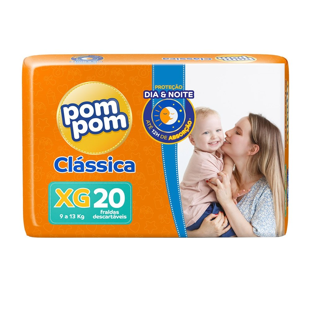Fralda Descartável Pom Pom Clássica Jumbo Tamanho XG - 8 Pacotes com 20 Fraldas - Total 160 Tiras Fralda Descartável Pom Pom Clássica Jumbo Tamanho XG - 8 Pacotes com 20 Fraldas - Total 160 Tiras