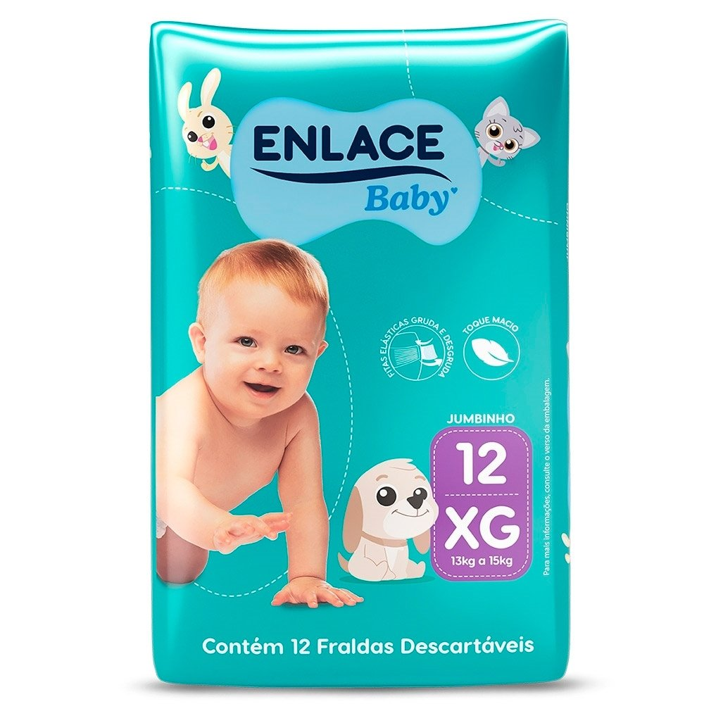 Fralda Descartável Enlace Baby Jumbinho Tamanho XG - 9 Pacotes com 12 Fraldas - Total 108 Total Fralda Descartável Enlace Baby Jumbinho Tamanho XG - 9 Pacotes com 12 Fraldas - Total 108 Total