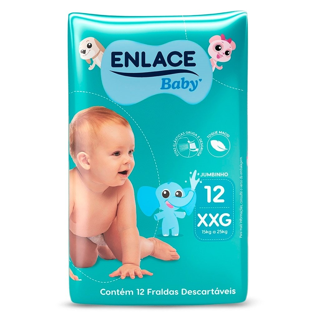 Fralda Descartável Enlace Baby Jumbinho Tamanho XXG - 9 Pacotes com 12 Fraldas - Total 108 Tiras Fralda Descartável Enlace Baby Jumbinho Tamanho XXG - 9 Pacotes com 12 Fraldas - Total 108 Tiras