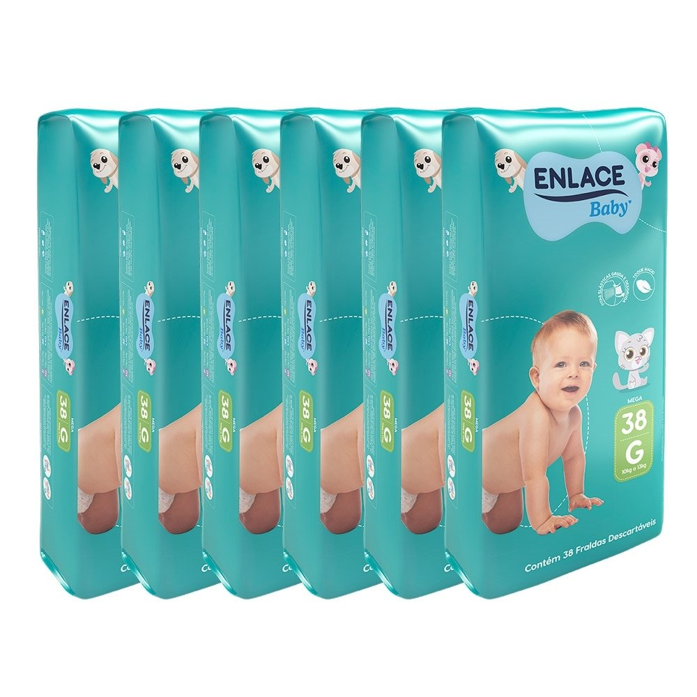 Fralda Descartável Enlace Baby Mega Tamanho G - 6 Pacotes com 38 Fraldas - Total 228 Tiras Fralda Descartável Enlace Baby Mega Tamanho G - 6 Pacotes com 38 Fraldas - Total 228 Tiras