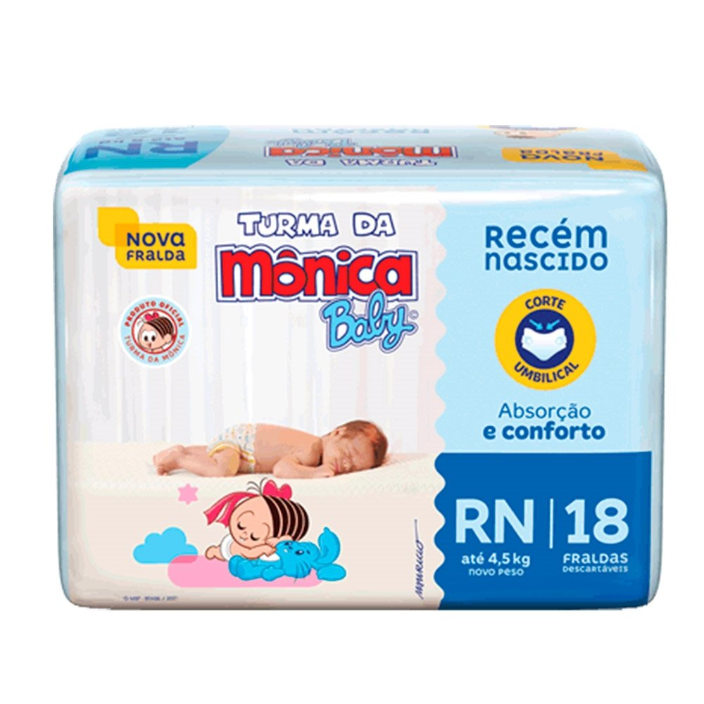 Fralda Descartável Turma da Mônica Jumbinho Tamanho RN - 8 Pacotes com 18 Fraldas - Total 144 Tiras Fralda Descartável Turma da Mônica Jumbinho Tamanho RN - 8 Pacotes com 18 Fraldas - Total 144 Tiras