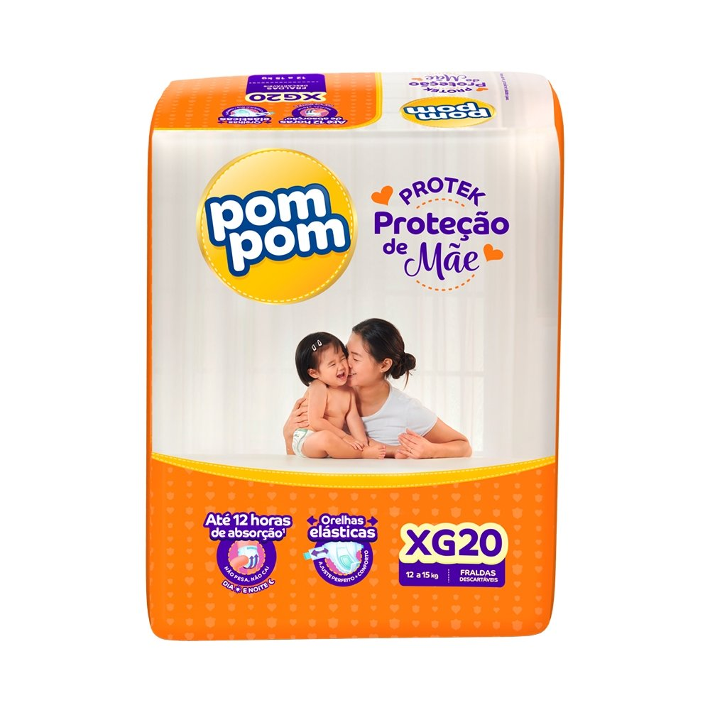 Fralda Descartável Pom Pom Derma Protek Jumbo Tamanho XG - 6 Pacotes com 20 Fraldas - Total 120 Tiras Fralda Descartável Pom Pom Derma Protek Jumbo Tamanho XG - 6 Pacotes com 20 Fraldas - Total 120 Tiras