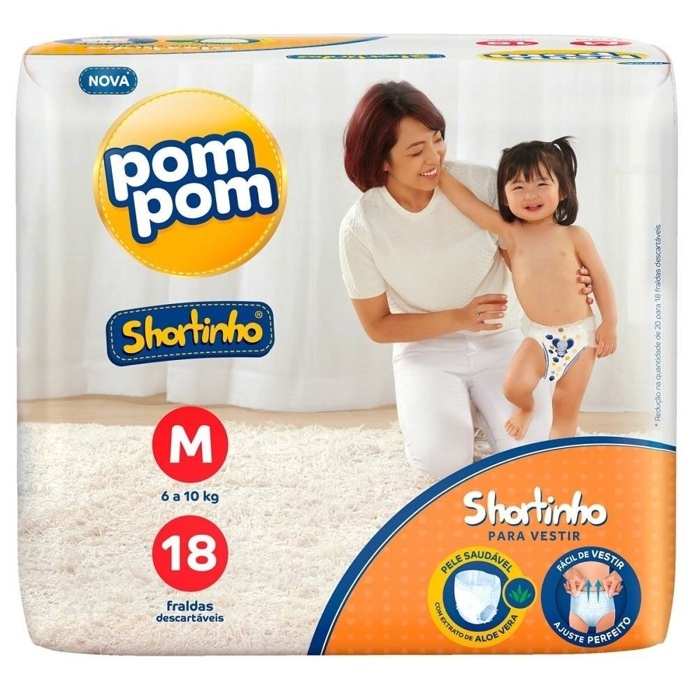 Fralda Descartável Pom Pom Shortinho Jumbinho Tamanho M - 8 Pacotes com 18 Fraldas - Total 144 Tiras Fralda Descartável Pom Pom Shortinho Jumbinho Tamanho M - 8 Pacotes com 18 Fraldas - Total 144 Tiras