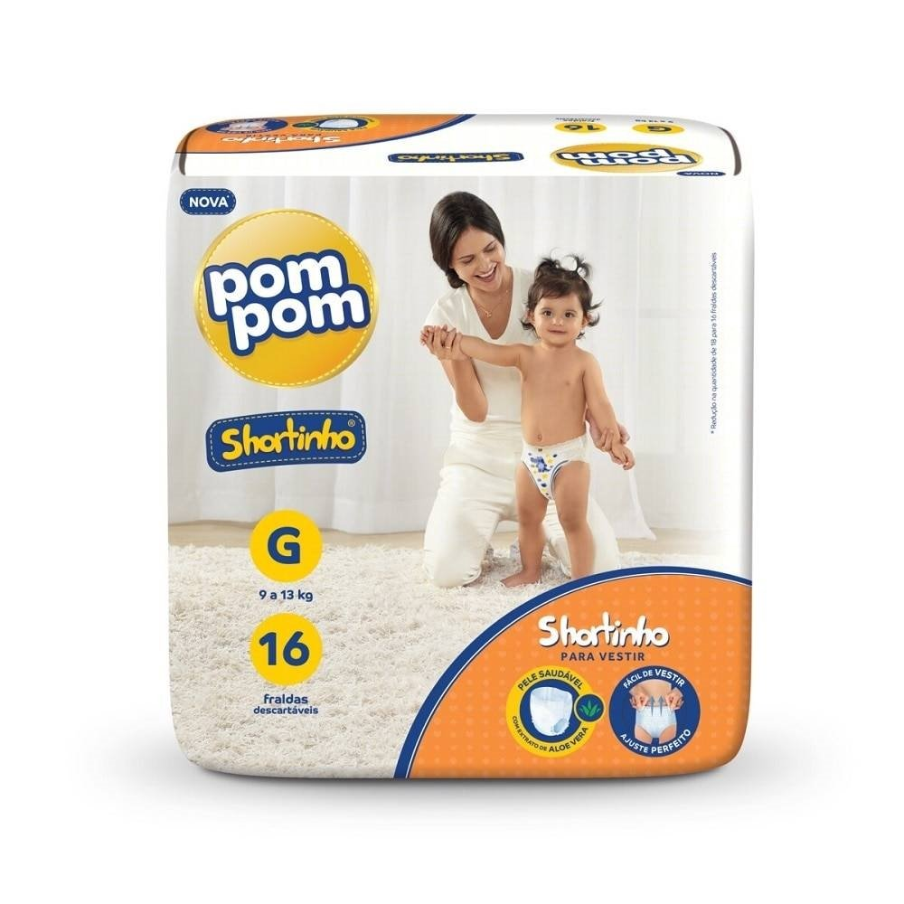 Fralda Descartável Pom Pom Shortinho Jumbinho Tamanho G - 8 Pacotes com 16 Fraldas - Total 128 Tiras Fralda Descartável Pom Pom Shortinho Jumbinho Tamanho G - 8 Pacotes com 16 Fraldas - Total 128 Tiras