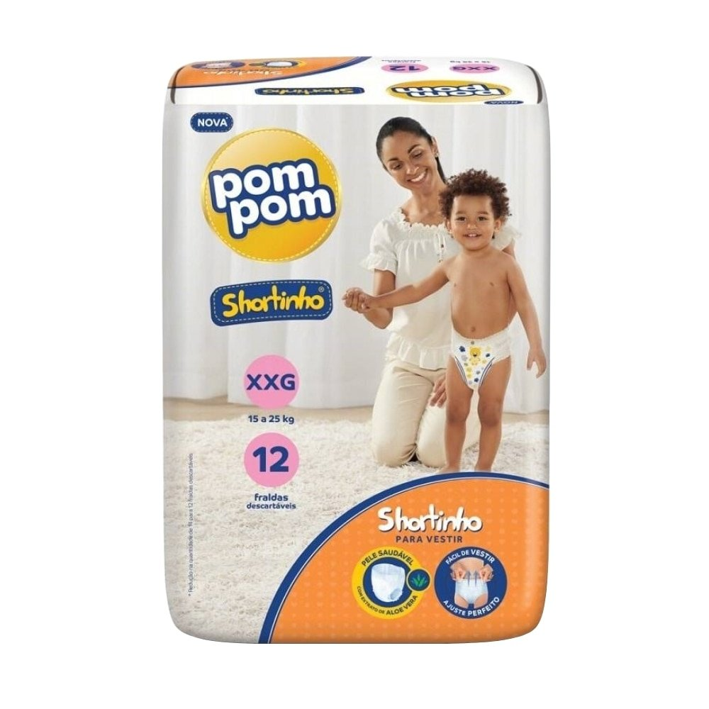 Fralda Descartável Pom Pom Shortinho Jumbinho Tamanho XXG - 8 Pacotes com 12 Fraldas - Total 96 Tiras Fralda Descartável Pom Pom Shortinho Jumbinho Tamanho XXG - 8 Pacotes com 12 Fraldas - Total 96 Tiras