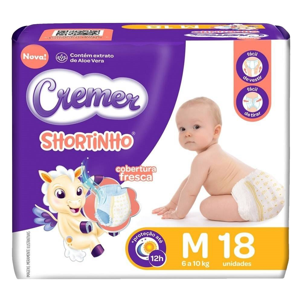 Fralda Descartável Cremer Shortinho Jumbinho Tamanho M - 8 Pacotes com 18 Fraldas - Total 144 Tiras Fralda Descartável Cremer Shortinho Jumbinho Tamanho M - 8 Pacotes com 18 Fraldas - Total 144 Tiras