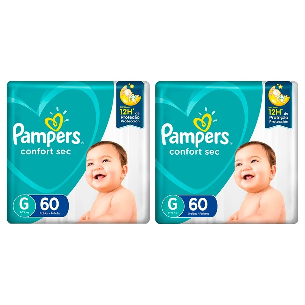 Fralda Descartável Pampers Confort Sec Super Tamanho G - 2 Pacotes com 60 Fraldas - Total 120 Tiras Fralda Descartável Pampers Confort Sec Super Tamanho G - 2 Pacotes com 60 Fraldas - Total 120 Tiras