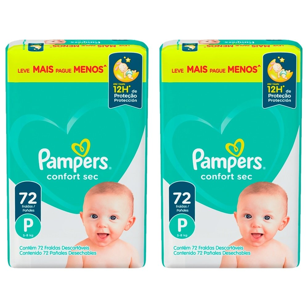 Fralda Descartável Pampers Confort Sec Tamanho P - 2 Pacotes com 72 Fraldas - Total 144 Tiras Fralda Descartável Pampers Confort Sec Tamanho P - 2 Pacotes com 72 Fraldas - Total 144 Tiras
