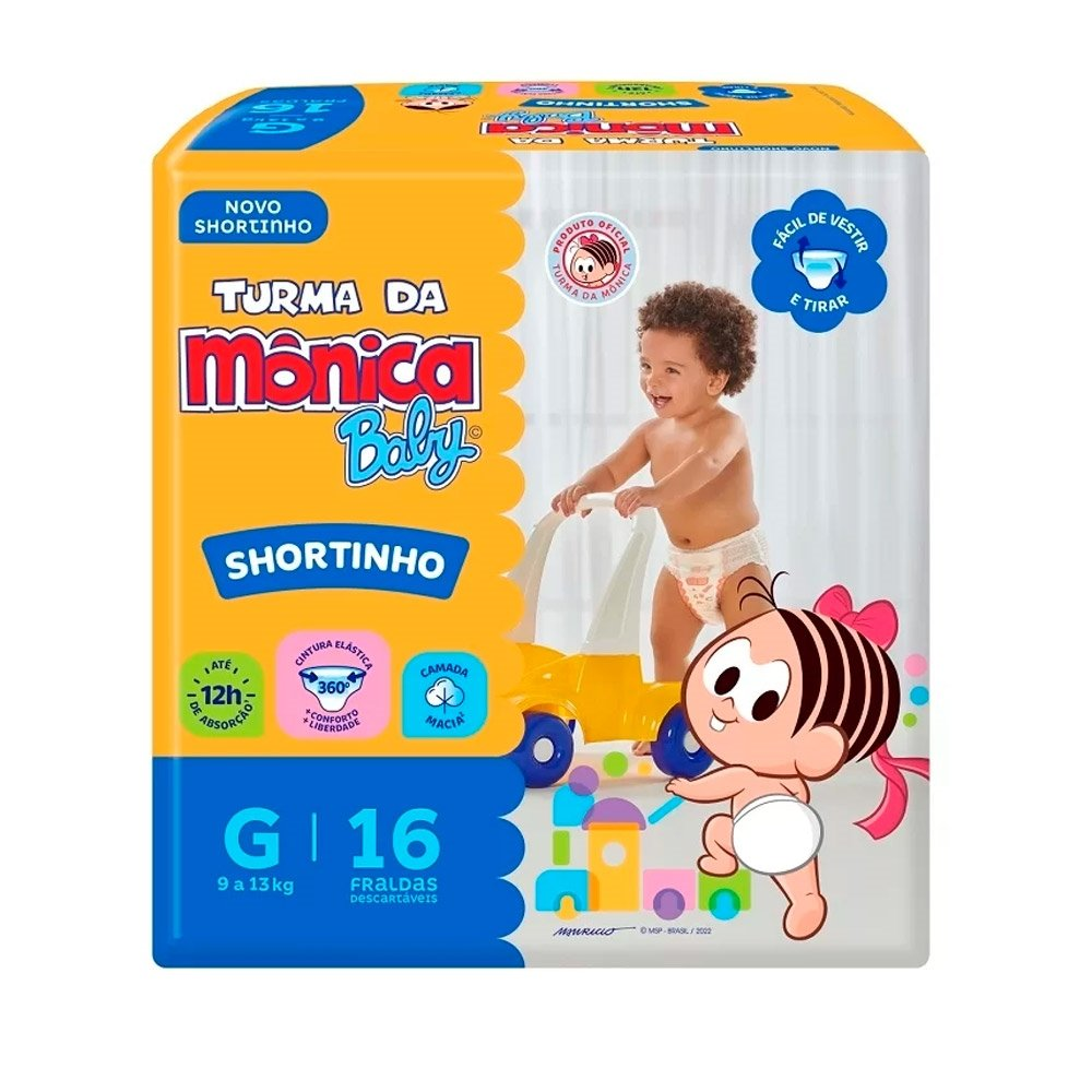 Fralda Descartável Turma da Mônica Shortinho Jumbinho Tamanho G - 8 Pacotes com 16 Fraldas - Total 128 Tiras Fralda Descartável Turma da Mônica Shortinho Jumbinho Tamanho G - 8 Pacotes com 16 Fraldas - Total 128 Tiras