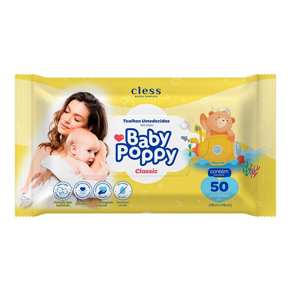 Toalhas Umedecidas Baby Poppy Classic - Pacote com 50 Toalhas Toalhas Umedecidas Baby Poppy Classic - Pacote com 50 Toalhas