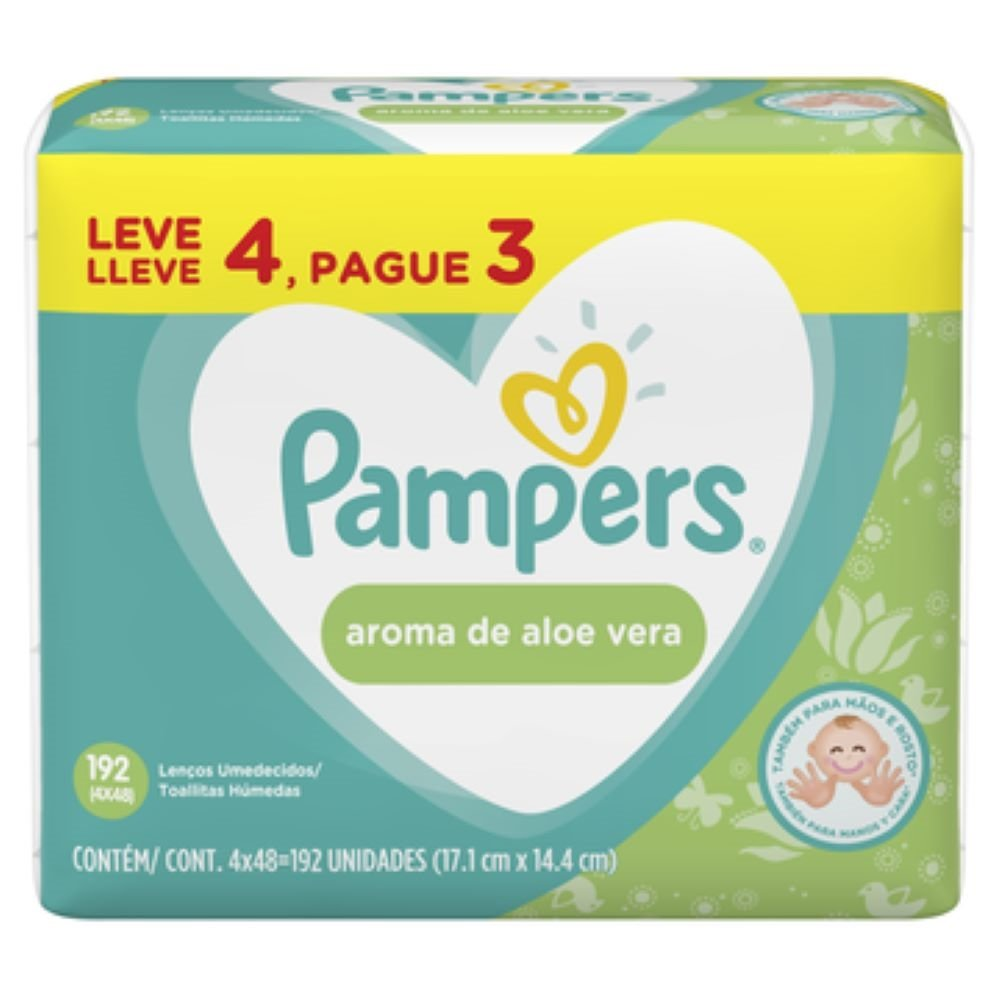 Lenços Umedecidos Pampers Aloe Vera - 4 Pacotes com 48 Lenços - Total 192 Lenços Lenços Umedecidos Pampers Aloe Vera - 4 Pacotes com 48 Lenços - Total 192 Lenços