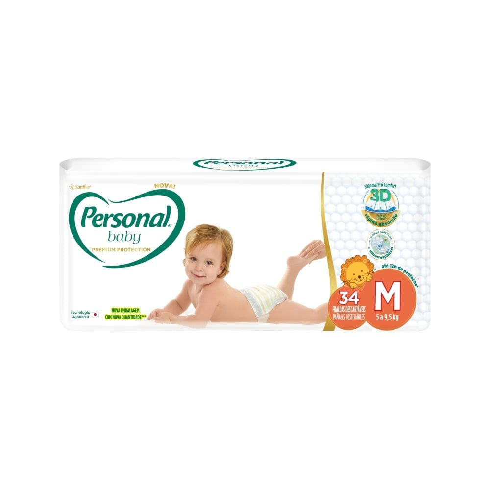 Fralda Descartável Personal Premium Mega Tamanho M - 9 Pacotes com 34 Fraldas - Total De 306 Tiras Fralda Descartável Personal Premium Mega Tamanho M - 9 Pacotes com 34 Fraldas - Total De 306 Tiras