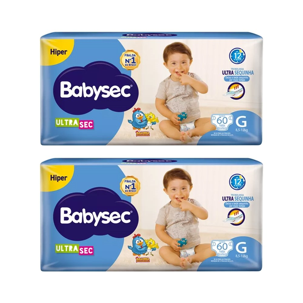 Fralda Descartável Babysec Ultra Hiper Tamanho G - 2 Pacotes com 60 Fraldas - Total 120 Tiras Fralda Descartável Babysec Ultra Hiper Tamanho G - 2 Pacotes com 60 Fraldas - Total 120 Tiras