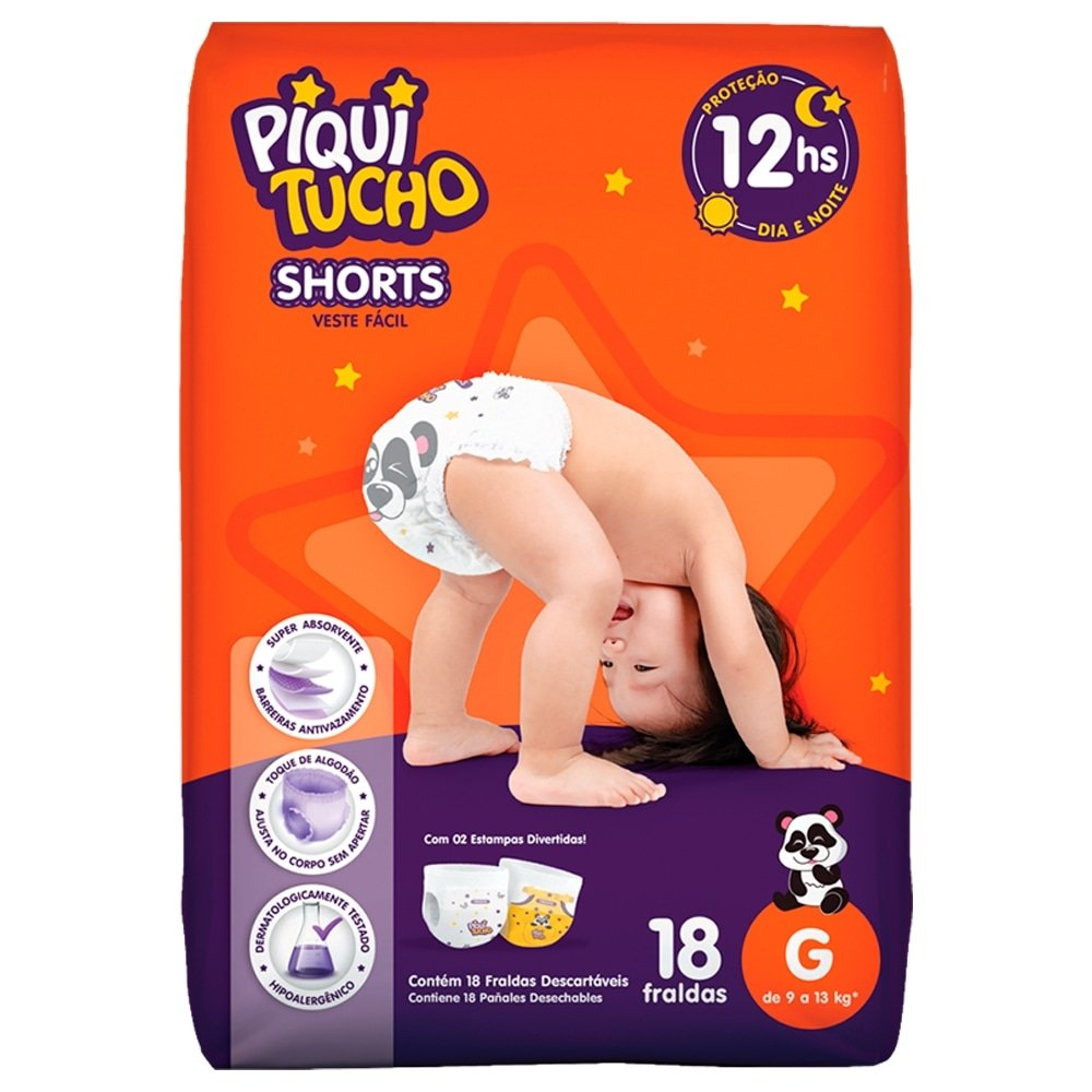 Fralda Descartável Piquitucho Shorts Jumbinho Tamanho G - 8 Pacotes com 18 Tiras - Total de 144 Tiras Fralda Descartável Piquitucho Shorts Jumbinho Tamanho G - 8 Pacotes com 18 Tiras - Total de 144 Tiras