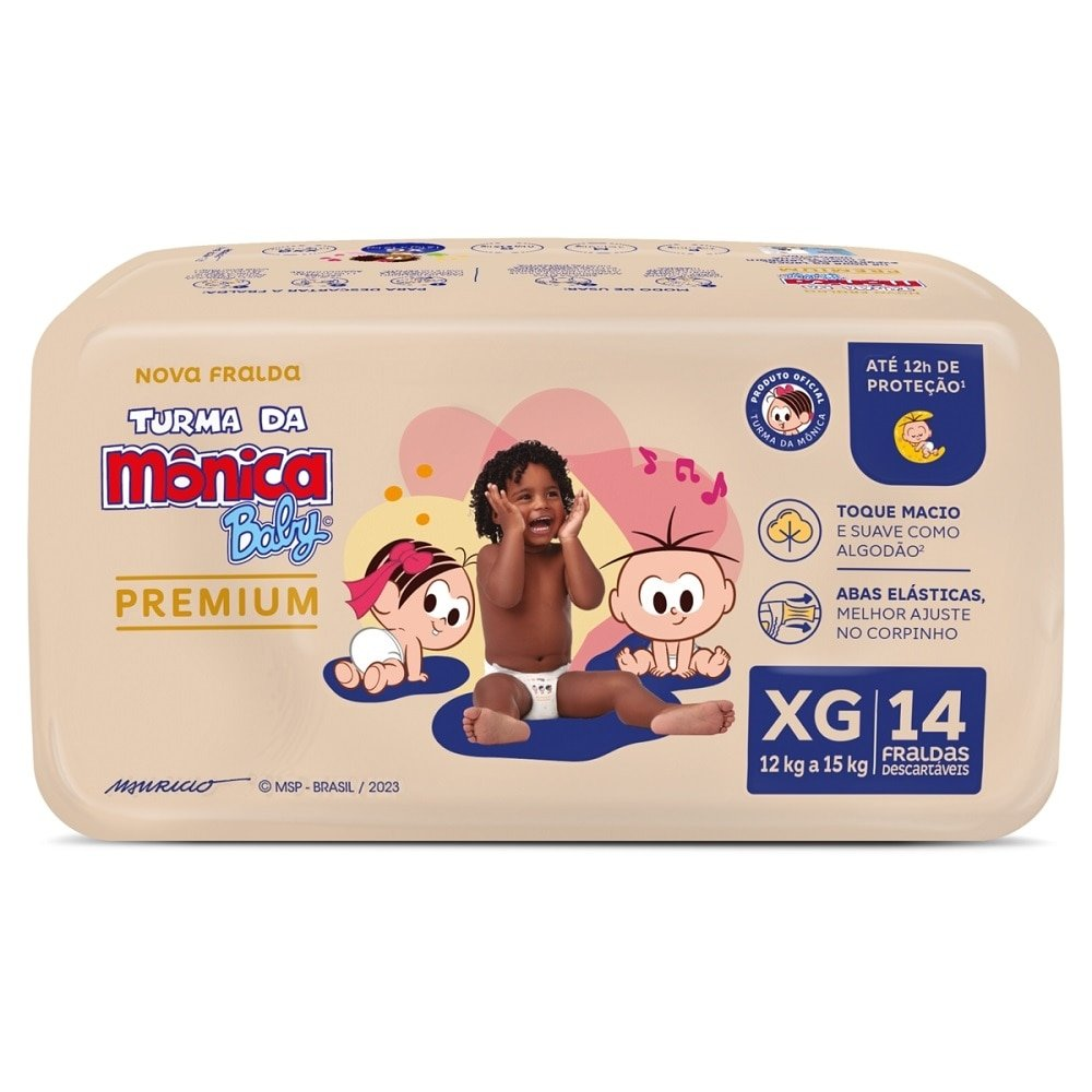 Fralda Descartável Turma da Mônica Premium Jumbo Tamanho XG ¿ 8 Pacotes com 14 Fraldas- Total 112 Tiras Fralda Descartável Turma da Mônica Premium Jumbo Tamanho XG ¿ 8 Pacotes com 14 Fraldas- Total 112 Tiras