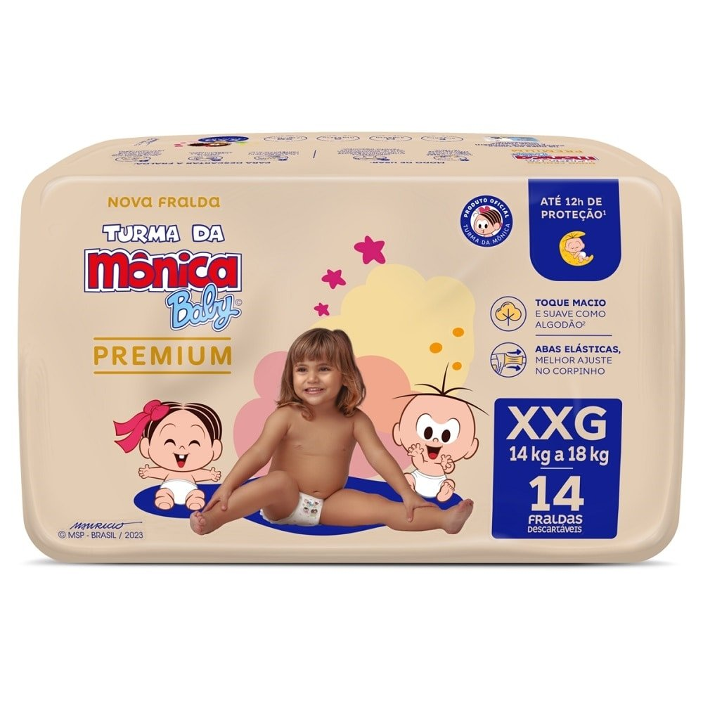 Fralda Descartável Turma da Mônica Premium Jumbo Tamanho XXG ¿ 8 Pacotes com 14 Fraldas- Total 112 Tiras Fralda Descartável Turma da Mônica Premium Jumbo Tamanho XXG ¿ 8 Pacotes com 14 Fraldas- Total 112 Tiras