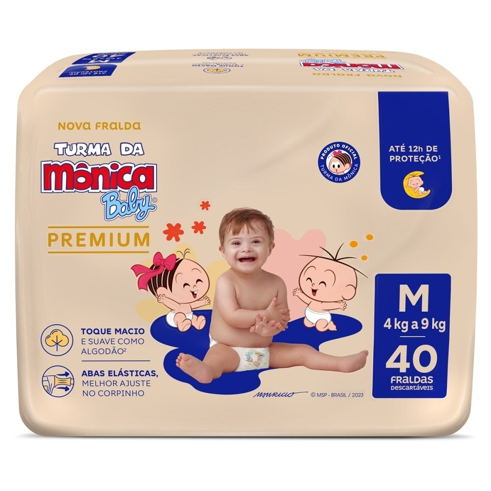 Fralda Descartável Turma da Mônica Premium Econômica Tamanho M ¿ 6 Pacotes com 40 Fraldas- Total 240 Tiras Fralda Descartável Turma da Mônica Premium Econômica Tamanho M ¿ 6 Pacotes com 40 Fraldas- Total 240 Tiras