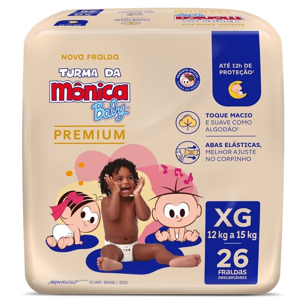Fralda Descartável Turma da Mônica Premium Econômica Tamanho XG ¿ 6 Pacotes com 26 Fraldas- Total 156 Tiras Fralda Descartável Turma da Mônica Premium Econômica Tamanho XG ¿ 6 Pacotes com 26 Fraldas- Total 156 Tiras