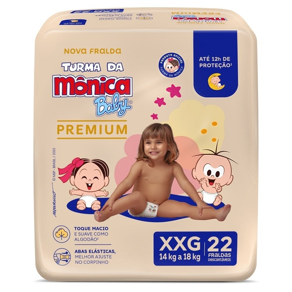 Fralda Descartável Turma da Mônica Premium Econômica Tamanho XXG ¿ 6 Pacotes com 22 Fraldas- Total 132 Tiras Fralda Descartável Turma da Mônica Premium Econômica Tamanho XXG ¿ 6 Pacotes com 22 Fraldas- Total 132 Tiras