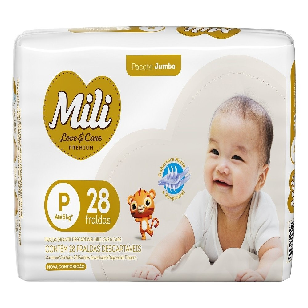 Fralda Descartavel Mili Love&Care Jumbo Tamanho P - 9 Pacotes com 28 Fraldas Fralda Descartavel Mili Love&Care Jumbo Tamanho P - 9 Pacotes com 28 Fraldas