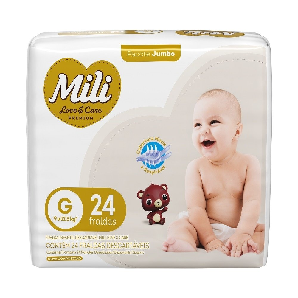 Fralda Descartavel Mili Love&Care Jumbo Tamanho G - 9 Pacotes com 24 Fraldas Fralda Descartavel Mili Love&Care Jumbo Tamanho G - 9 Pacotes com 24 Fraldas