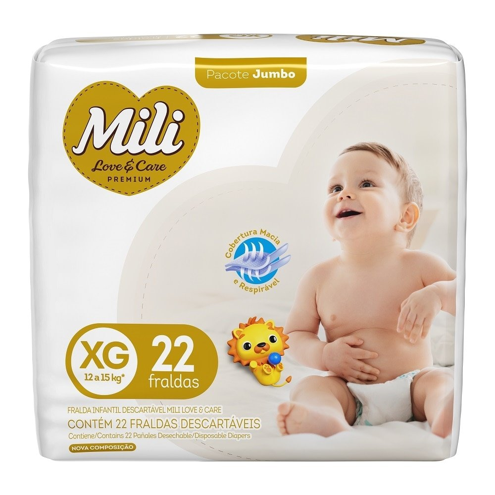 Fralda Descartavel Mili Love&Care Jumbo Tamanho XG - 9 Pacotes com 22 Fraldas