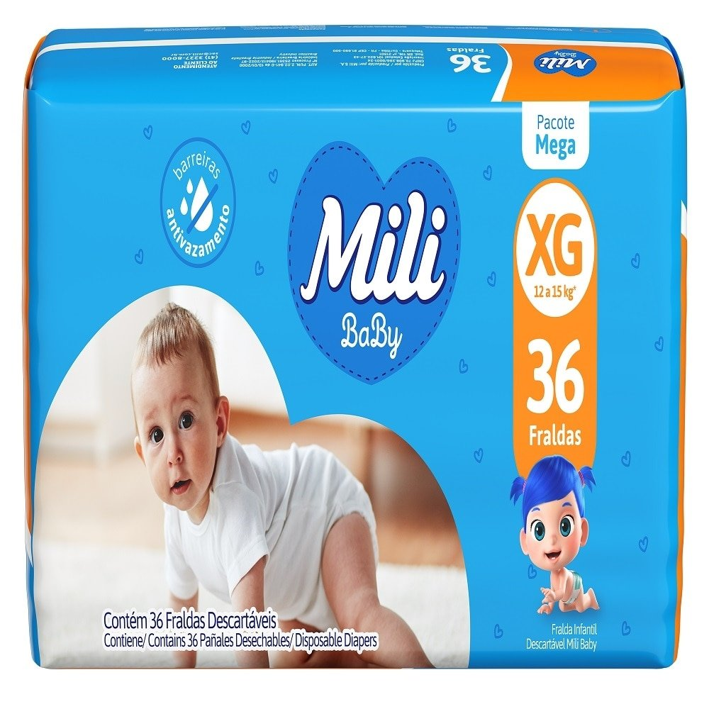 Fralda Descartavel Mili Baby Mega Tamanho XG - 6 Pacotes com 36 Fraldas Fralda Descartavel Mili Baby Mega Tamanho XG - 6 Pacotes com 36 Fraldas