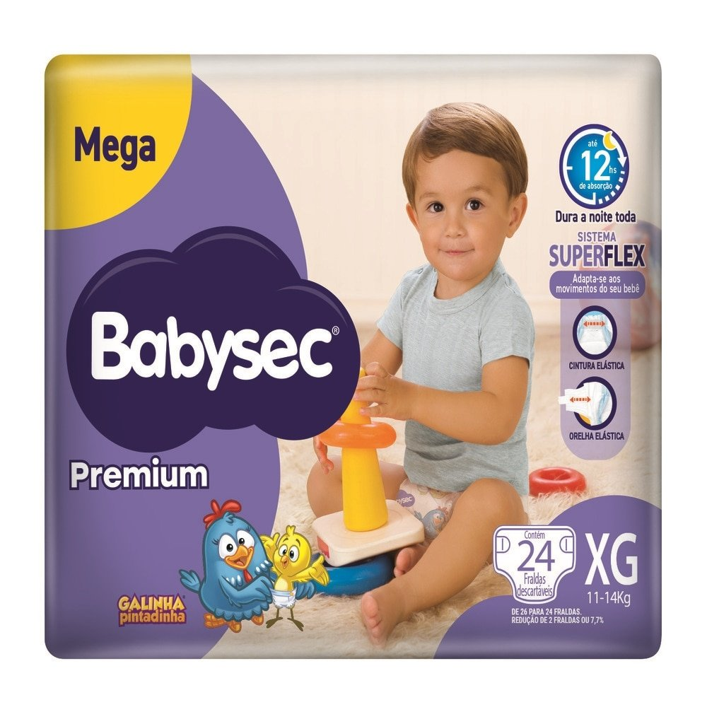 Fralda Descartável Babysec Premium Mega Tamanho XG - 6 Pacotes com 24 Fraldas - Total 144 Tiras Fralda Descartável Babysec Premium Mega Tamanho XG - 6 Pacotes com 24 Fraldas - Total 144 Tiras