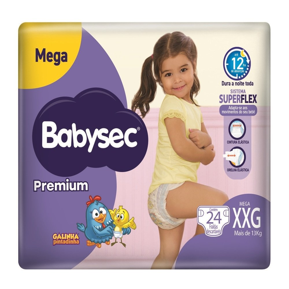 Fralda Descartável Babysec Premium Mega Tamanho XXG - 6 Pacotes com 24 Fraldas - Total 144 Tiras Fralda Descartável Babysec Premium Mega Tamanho XXG - 6 Pacotes com 24 Fraldas - Total 144 Tiras