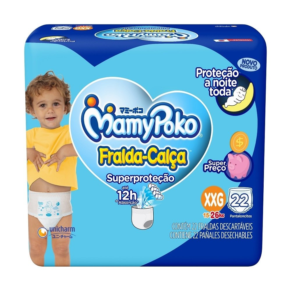 Fralda Descartável MamyPoko Calça Super Proteção Jumbo Tamanho XXG - 4 Pacotes com 22 Fraldas - Total 88 Tiras Fralda Descartável MamyPoko Calça Super Proteção Jumbo Tamanho XXG - 4 Pacotes com 22 Fraldas - Total 88 Tiras
