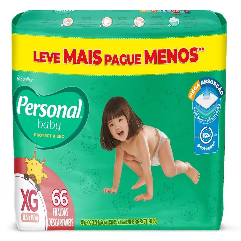 Fralda Descartável Personal Giga Tamanho XG - 4 Embalagem com 66 Unidades - Total de 264 Tiras Fralda Descartável Personal Giga Tamanho XG - 4 Embalagem com 66 Unidades - Total de 264 Tiras
