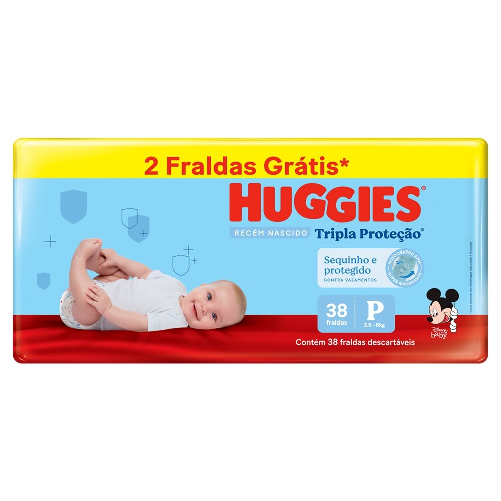 Fralda Descartável Huggies Tripla Proteção Mega Tamanho P - 9 Pacotes com 38 Fraldas - Total 342 Tiras - Leve 2 Tiras Fralda Descartável Huggies Tripla Proteção Mega Tamanho P - 9 Pacotes com 38 Fraldas - Total 342 Tiras - Leve 2 Tiras