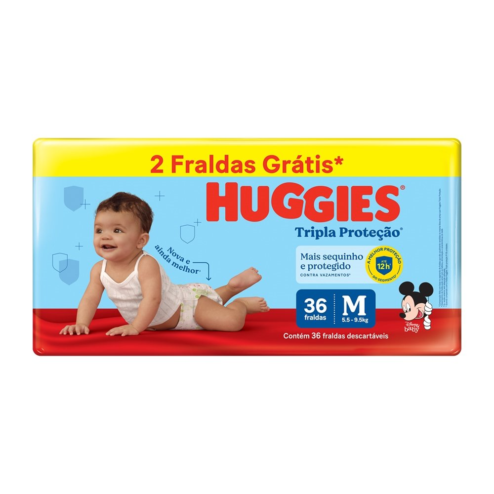 Fralda Descartável Huggies Tripla Proteção Mega Tamanho M - 6 Pacotes com 36 Fraldas - Total 216 Tiras - Leve 2 Tiras Fralda Descartável Huggies Tripla Proteção Mega Tamanho M - 6 Pacotes com 36 Fraldas - Total 216 Tiras - Leve 2 Tiras
