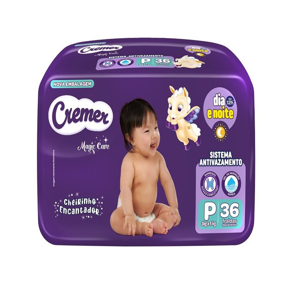 Fralda Descartável Cremer Magic Care Econômica Tamanho P - 8 Pacotes com 36 Fraldas - Total 288 Tiras Fralda Descartável Cremer Magic Care Econômica Tamanho P - 8 Pacotes com 36 Fraldas - Total 288 Tiras