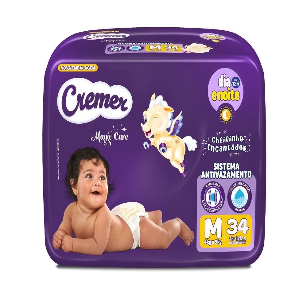 Fralda Descartável Cremer Magic Care Econômica Tamanho M - 8 Pacotes com 34 Fraldas - Total 272 Tiras Fralda Descartável Cremer Magic Care Econômica Tamanho M - 8 Pacotes com 34 Fraldas - Total 272 Tiras