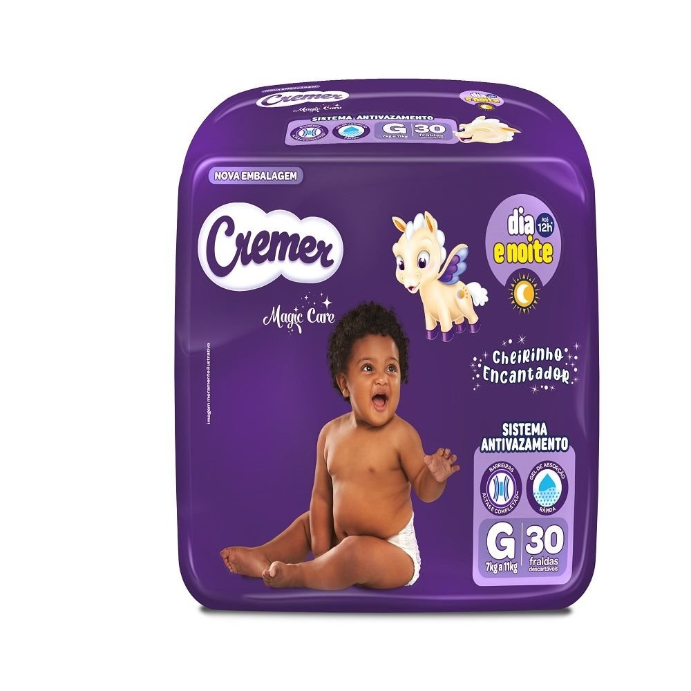 Fralda Descartável Cremer Magic Care Econômica Tamanho G - 8 Pacotes com 30 Fraldas - Total 240 Tiras Fralda Descartável Cremer Magic Care Econômica Tamanho G - 8 Pacotes com 30 Fraldas - Total 240 Tiras
