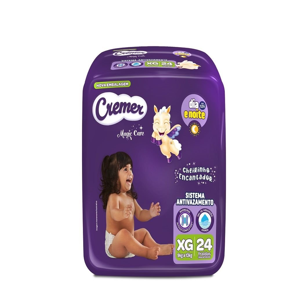 Fralda Descartável Cremer Magic Care Econômica Tamanho XG - 8 Pacotes com 24 Fraldas - Total 192 Tiras Fralda Descartável Cremer Magic Care Econômica Tamanho XG - 8 Pacotes com 24 Fraldas - Total 192 Tiras