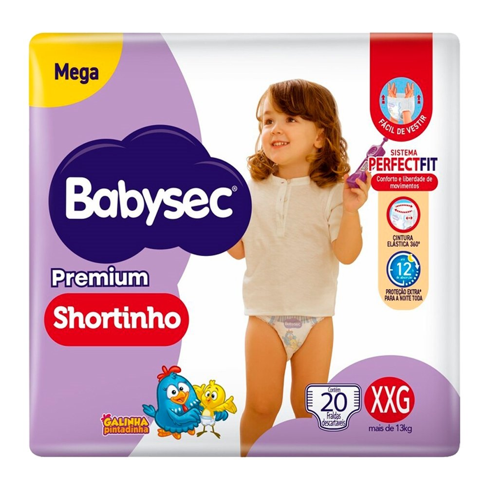 Fralda Descartável Babysec Shortinho Mega Tamanho XXG - 6 Pacote com 20 Fraldas - Total 120 Tiras Fralda Descartável Babysec Shortinho Mega Tamanho XXG - 6 Pacote com 20 Fraldas - Total 120 Tiras
