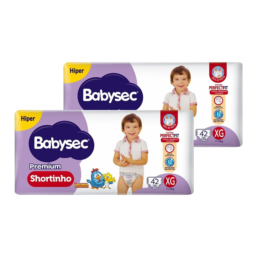 Fralda Descartável Babysec Shortinho Hiper Extra Grande - 2 Pacotes com 42 Fraldas - Total 84 Tiras Fralda Descartável Babysec Shortinho Hiper Extra Grande - 2 Pacotes com 42 Fraldas - Total 84 Tiras
