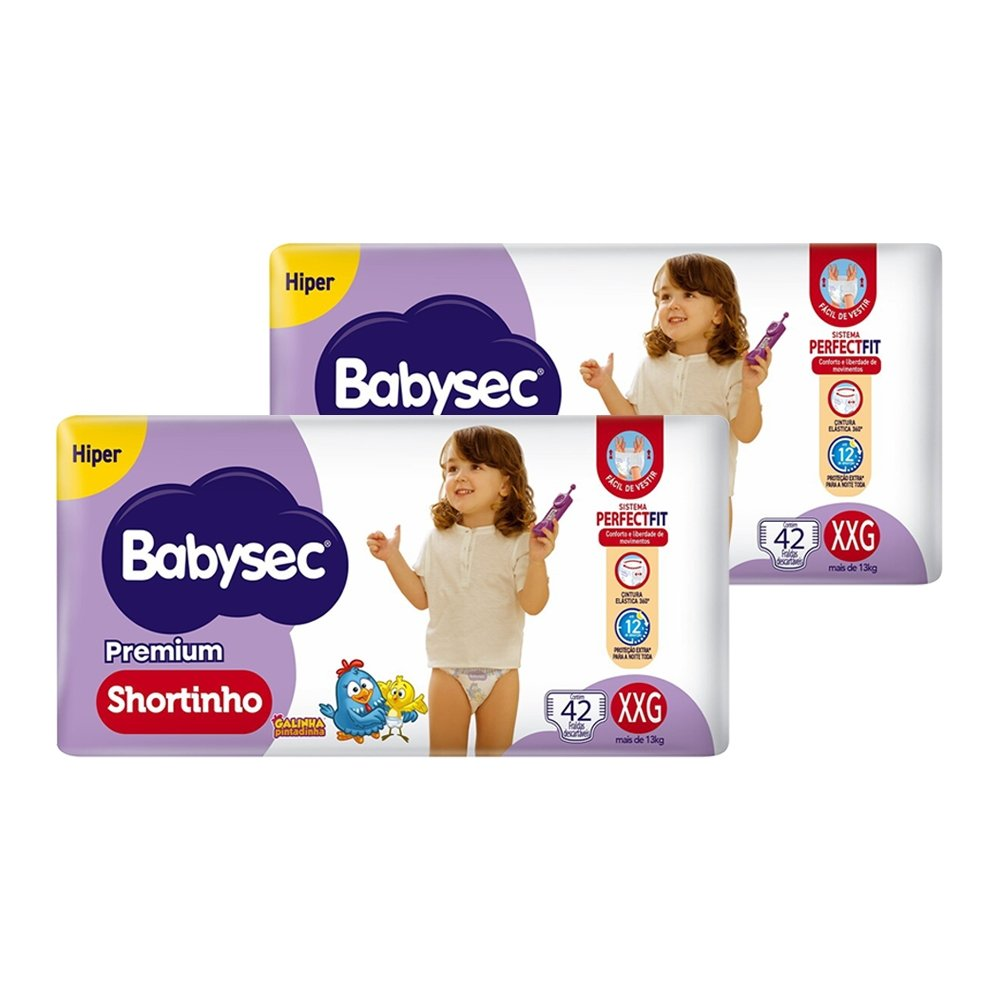 Fralda Descartável Babysec Shortinho Hiper Extra Extra Grande - 2 Pacotes com 42 Fraldas - Total 84 Tiras Fralda Descartável Babysec Shortinho Hiper Extra Extra Grande - 2 Pacotes com 42 Fraldas - Total 84 Tiras