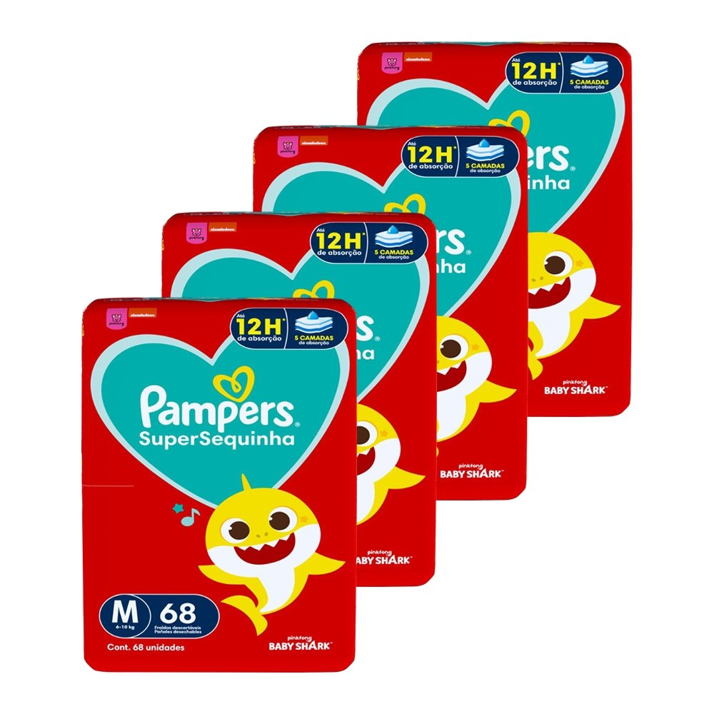 Fralda Descartável Pampers Supersequinha Tamanho M - 4 Pacotes com 68 Fraldas - Total 272 Tiras Fralda Descartável Pampers Supersequinha Tamanho M - 4 Pacotes com 68 Fraldas - Total 272 Tiras