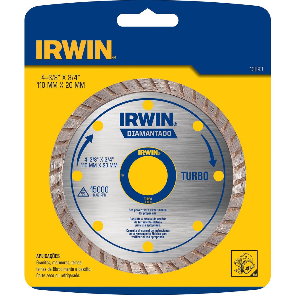 Disco de Corte Irwin Diamantado Turbo 110mmx20mm Disco de Corte Irwin Diamantado Turbo 110mmx20mm