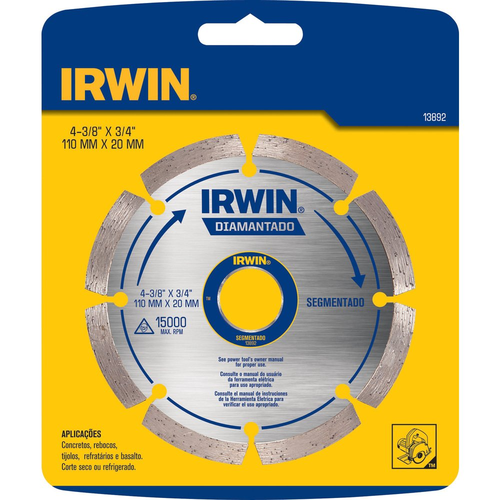Disco de Corte Irwin Diamantado Segmentado 110mm x 20mm Disco de Corte Irwin Diamantado Segmentado 110mm x 20mm