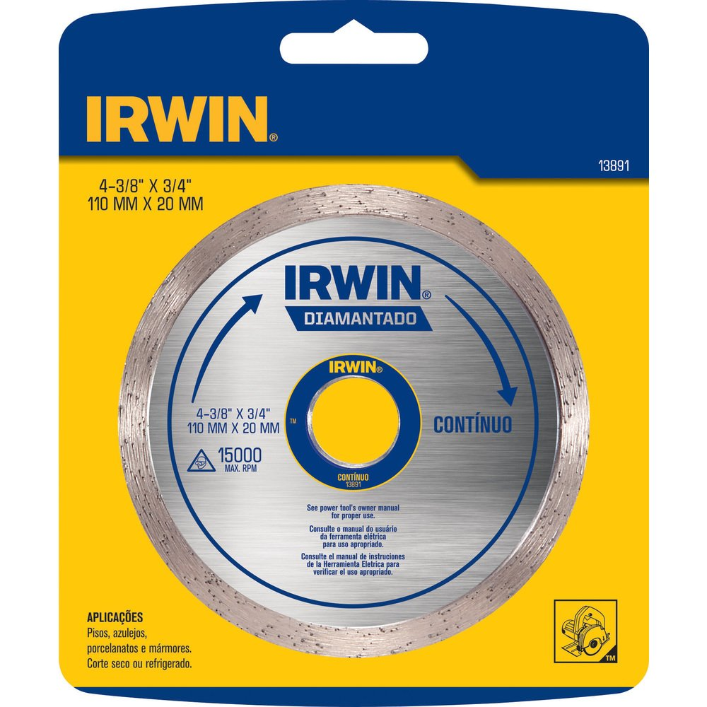 Disco de Corte Irwin Diamantado Contínuo 110mmx20mm Disco de Corte Irwin Diamantado Contínuo 110mmx20mm