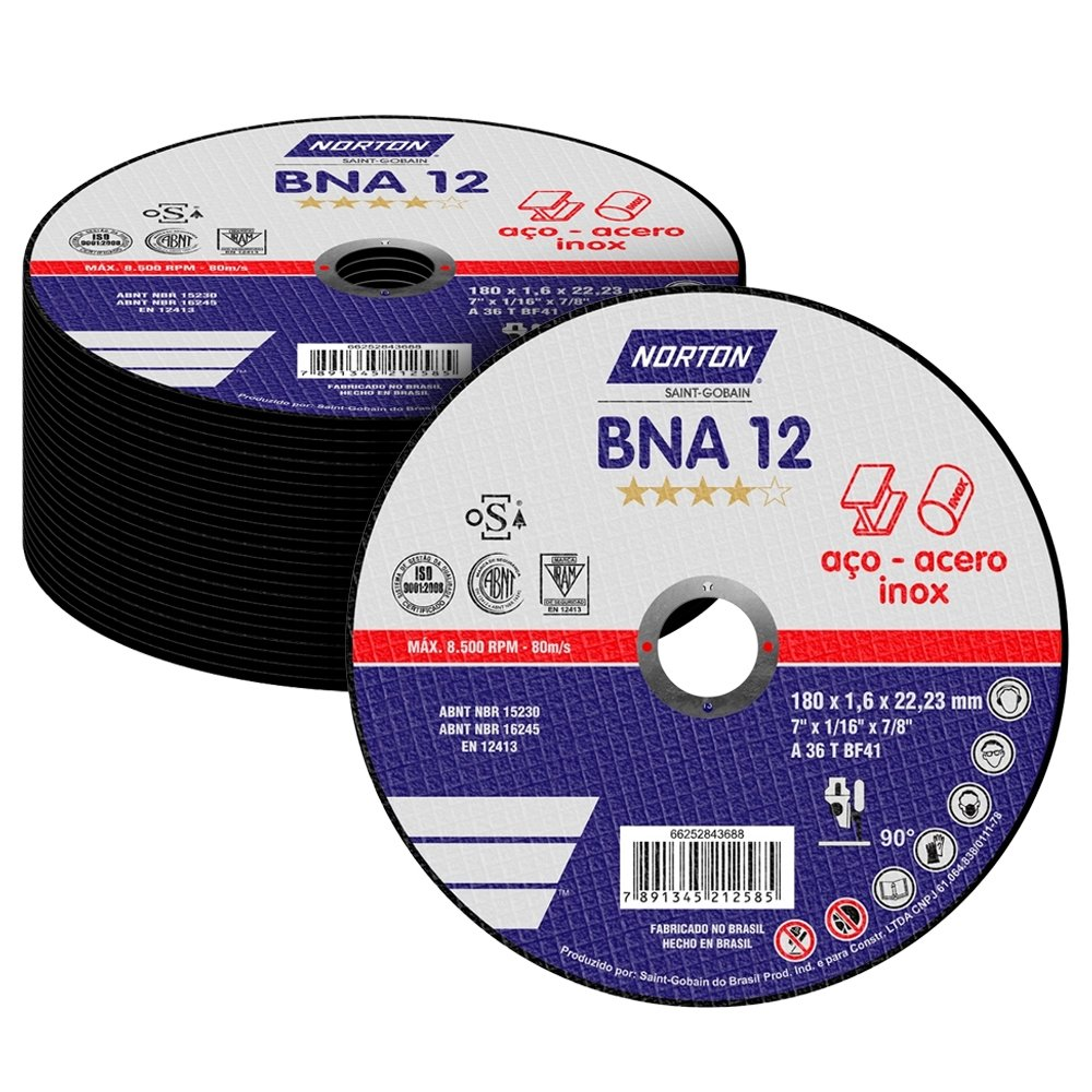 25 Discos de Corte Norton 7P BNA12 180X1,6X22,23mm Azul